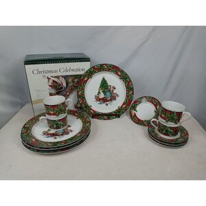 Christmas Collection Dishes Set 1994 12-Piece Tree Holly Service for 4 Boxed